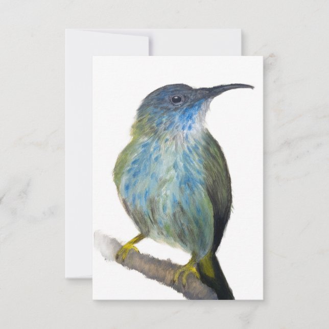 Hand-drawn blue tinted hummingbird notecard. dankeskarte (Vorderseite)