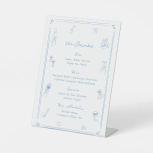 Hand Drawn Blue Wedding Bar Drink Menu Sockelschild
