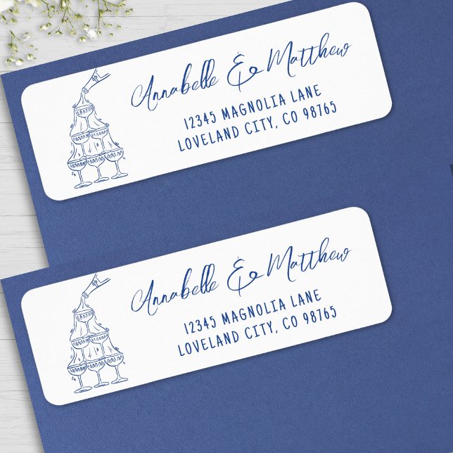 Hand Drawn Blue Wedding Rücksendeadresse (Hand Drawn Blue Wedding Return Address label )
