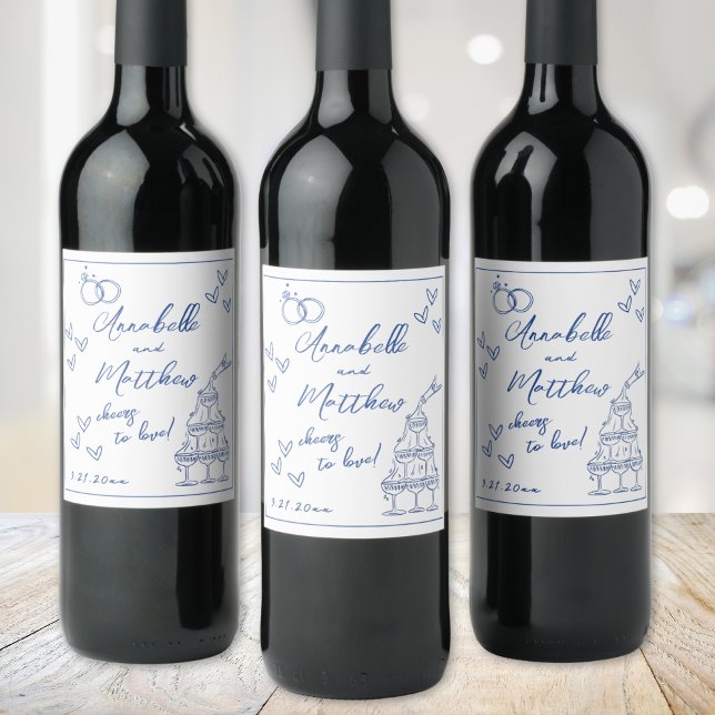 Hand Drawn Blue Wedding Weinetikett (Hand Drawn Blue Wedding Wine Label )