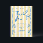 Hand Drawn Blue Yellow Ciao Baby Thank You Card Dankeskarte<br><div class="desc">Hand Drawn Blue Yellow Ciao Baby Baby Shower Thank You Card Hand drawn blue and yellow ciao baby themed baby shower thank you card featuring a yellow stripe pattern, wavy frame, hand drawn heading, a balloon with a heart and hand drawn baby items. This cute baby boys baby shower thank...</div>
