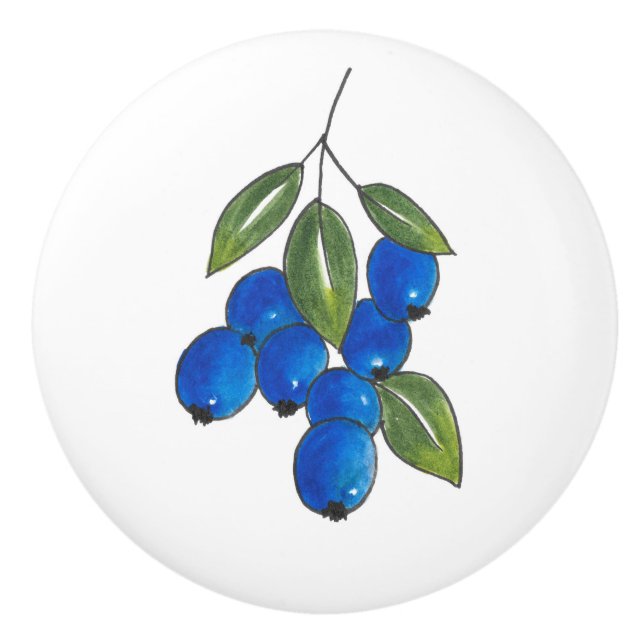 Hand Drawn Blueberries Keramikknauf (Vorderseite)