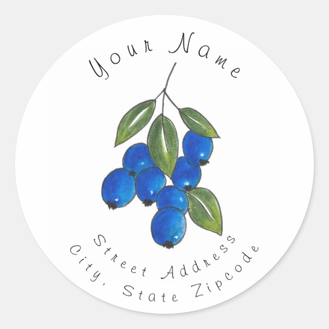 Hand Drawn Blueberries Runder Aufkleber (Vorderseite)