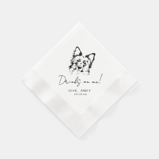 Hand Drawn Border Collie Drinks on me Cocktail Serviette (Ecke)