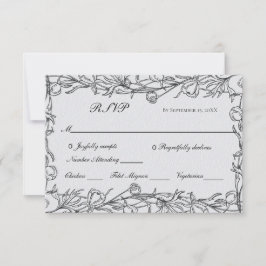 Hand Drawn Botanical Blue Gray Wedding RSVP Karte