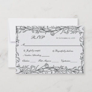 Hand Drawn Botanical Blue Gray Wedding RSVP Karte