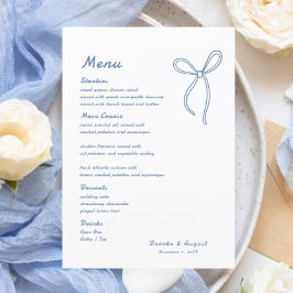 Hand Drawn Bow Blue Wedding Menükarte
