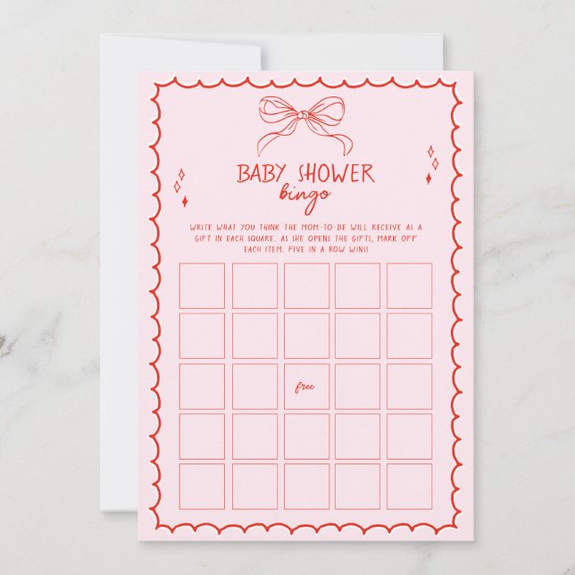 Hand Drawn Bow Christmas Baby Shower Bingo Game Einladung (Vorderseite)