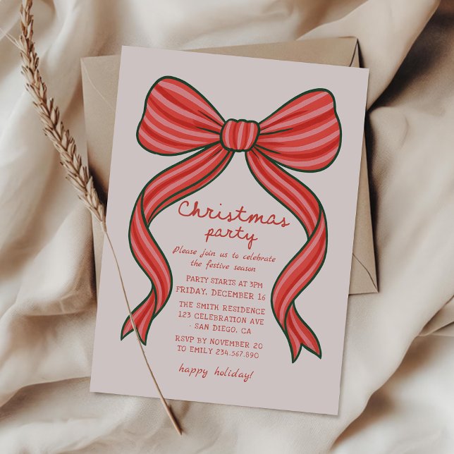 Hand Drawn Bow Christmas Party Invitation  Einladung (Von Creator hochgeladen)