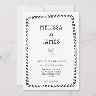 Hand Drawn Bow Doodle Whimsical Wedding Einladung