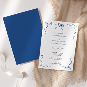 Hand Drawn Bow Französische Blu Hochzeit Einladung