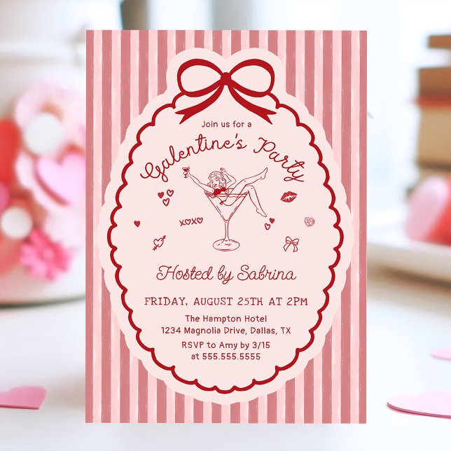 Hand Drawn Bow Galentine's Day Invitation Einladung (Von Creator hochgeladen)