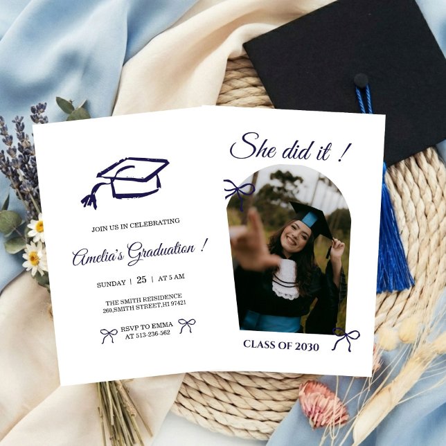  Hand drawn Bow graduation party invitation Einladung (Von Creator hochgeladen)