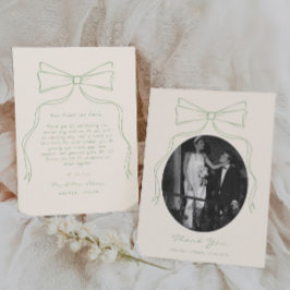 Hand Drawn Bow Green Wedding Foto Dankeskarte