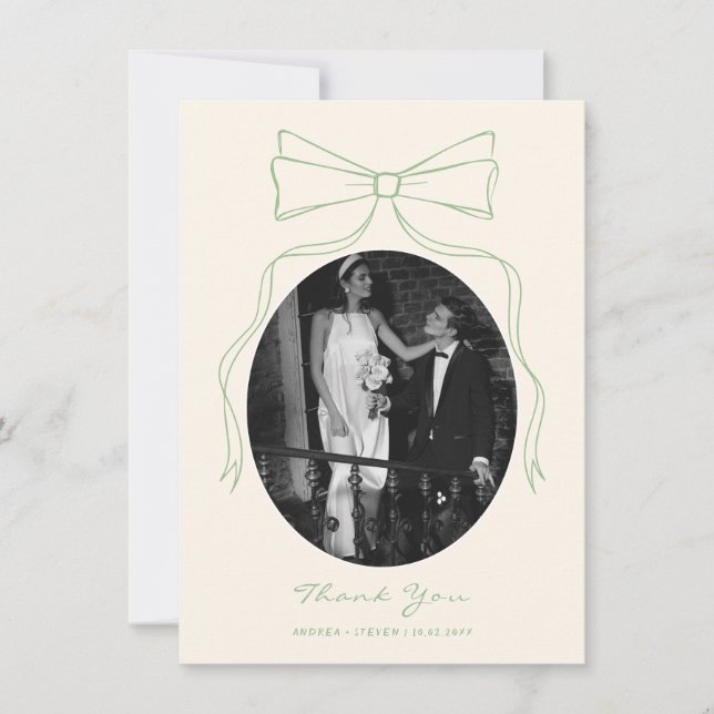 Hand Drawn Bow Green Wedding Foto Dankeskarte (Vorderseite)