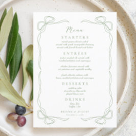 Hand Drawn Bow Green Wedding Menu Menükarte