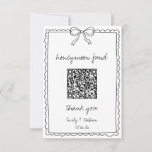 Hand Drawn Bow Wedeymoon Fund QR Code Card