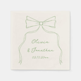 Hand Drawn Bow White and Green Wedding Serviette