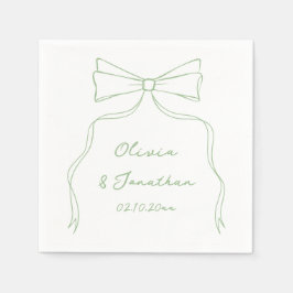 Hand Drawn Bow White and Green Wedding Serviette