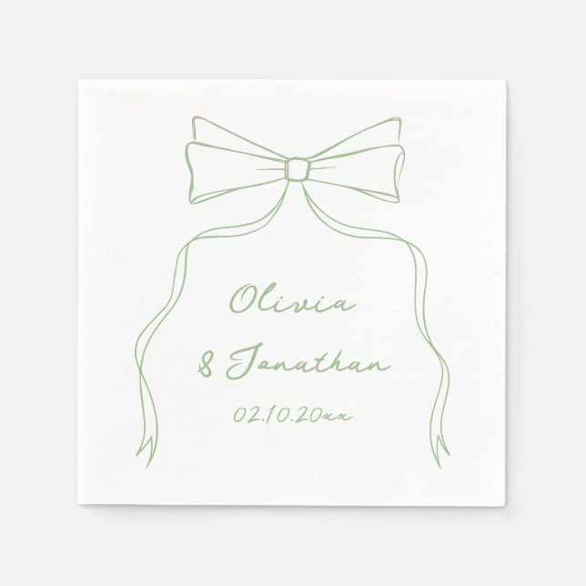 Hand Drawn Bow White and Green Wedding Serviette (Vorderseite)