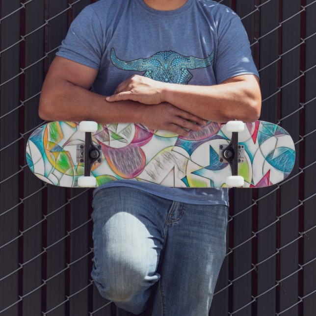 Hand Drawn By EDDArt - Stars And Hearts 1 Skateboard (Außenbereich 3)