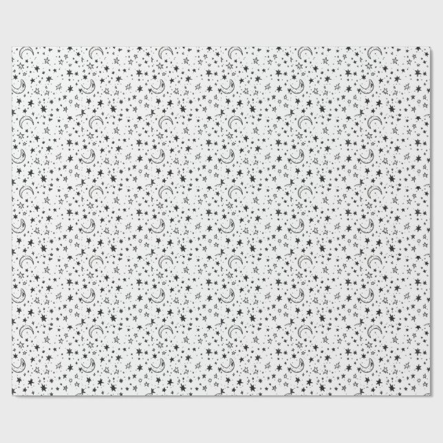 Hand Drawn Celestial Night Sky Pattern Geschenkpapier (Flach)