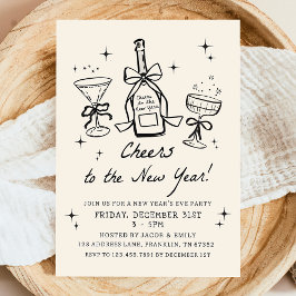 Hand Drawn Champagne Cheers New Years Eve Party Einladung