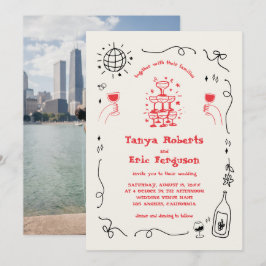 Hand Drawn Champagne Cocktail Whimsical Wedding Einladung