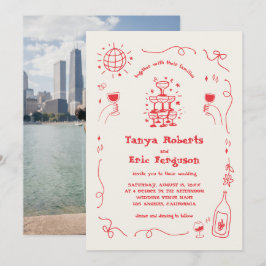 Hand Drawn Champagne Cocktail Whimsical Wedding Einladung