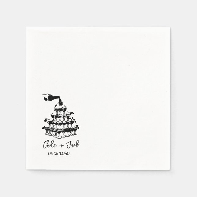 Hand Drawn Champagne Tower Glass Wedding Napkins Serviette (Vorderseite)