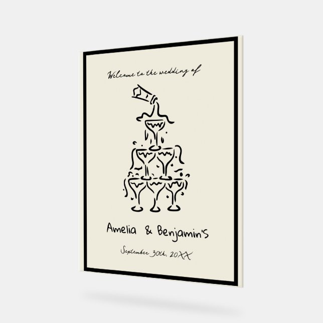 Hand Drawn Champagne Tower Retro Welcome wedding (Angle)