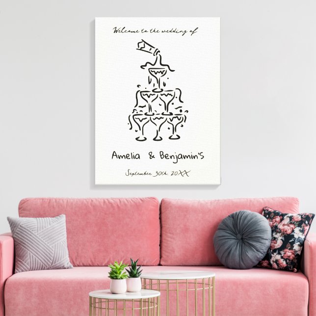 Hand Drawn Champagne Tower Retro Welcome wedding Leinwanddruck (Insitu (Wohnzimmer))