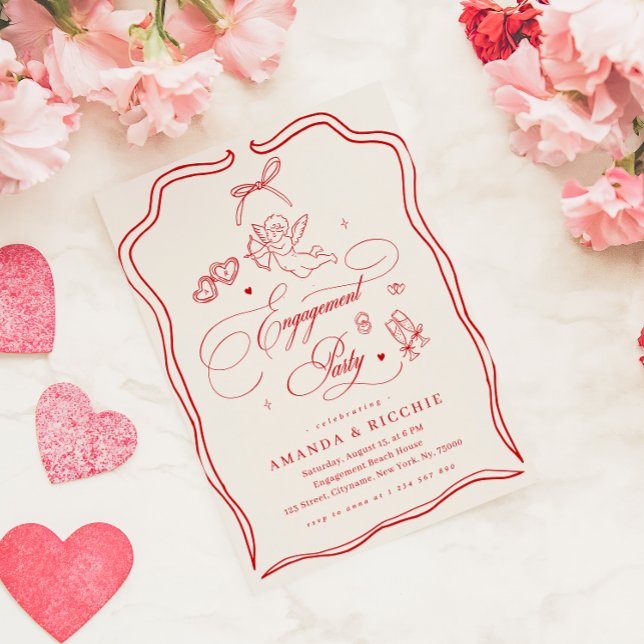 Hand Drawn Cherub Vintage Cupid Engagement Party Einladung (Von Creator hochgeladen)