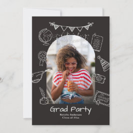 Hand Drawn Chic Black Arch Photo Graduate Party Einladung