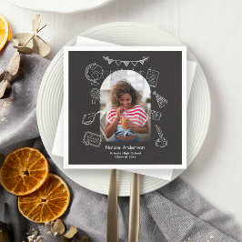 Hand Drawn Chic Black Arch Photo Graduate Party Serviette