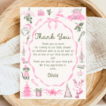 Hand Drawn Christmas Baby Shower Thank You Card
