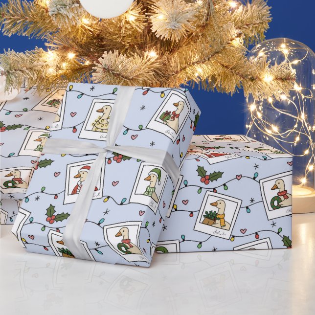 Hand Drawn  Christmas Geese - Wrapping Paper Roll Geschenkpapier (Feiertage)