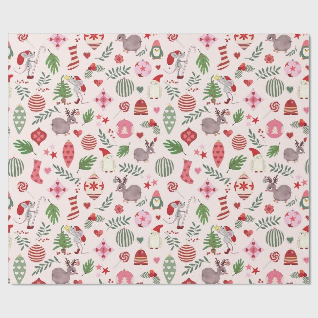 Hand-drawn Christmas Icons Wrapping Paper Geschenkpapier (Flach)