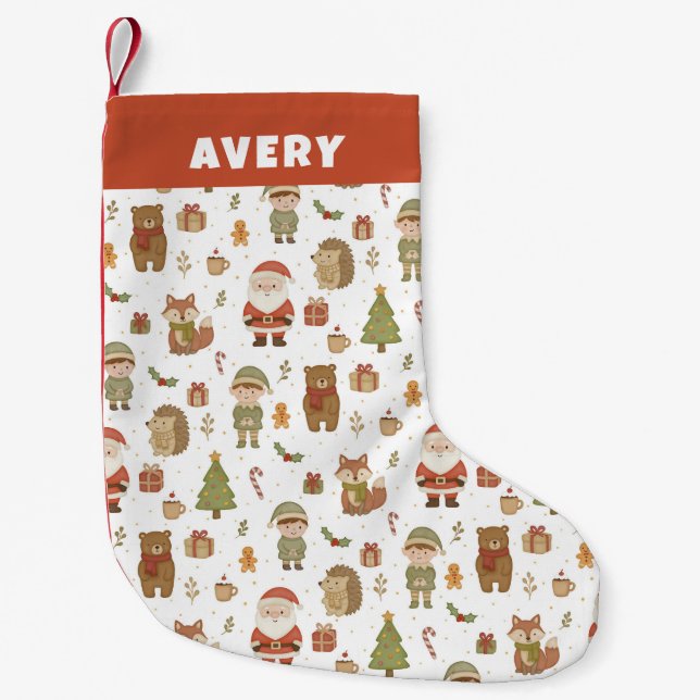 Hand Drawn Christmas Woodland Christmas Stocking Kleiner Weihnachtsstrumpf (Vorderseite)