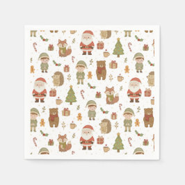 Hand Drawn Christmas Woodland Napkins Serviette