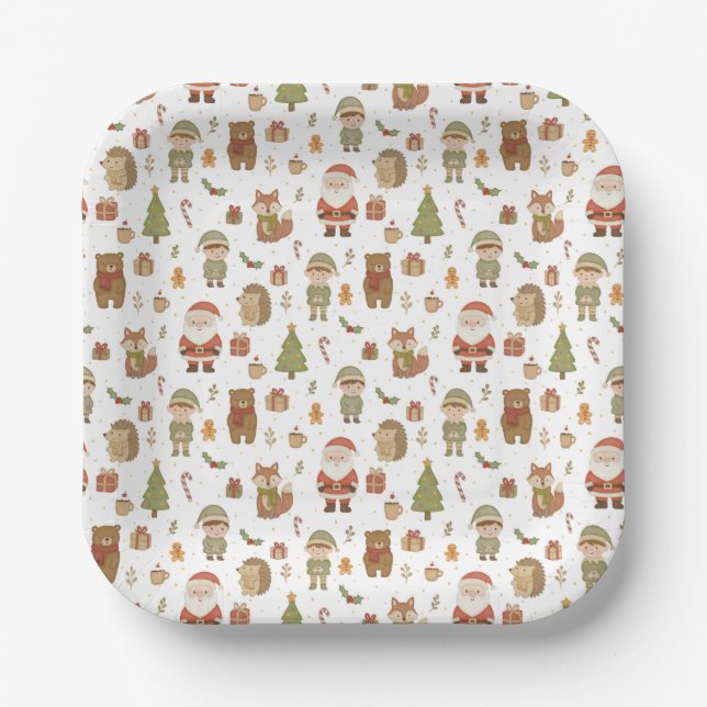 Hand Drawn Christmas Woodland Paper Plates Pappteller (Vorderseite)