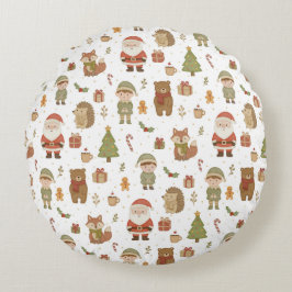 Hand Drawn Christmas Woodland Round Pillow Rundes Kissen