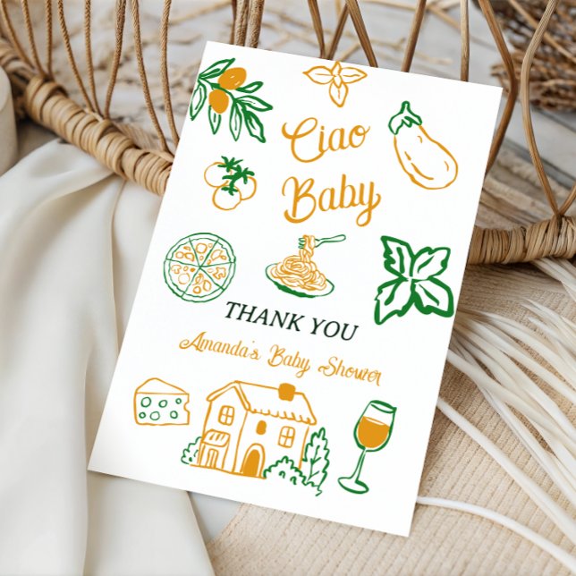 Hand Drawn Ciao Italian Pizza & Pasta Baby Shower Dankeskarte (Von Creator hochgeladen)
