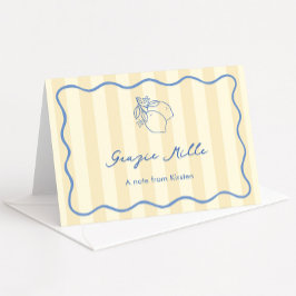 Hand Drawn Ciao Miss Yellow & Blue Brautparty Dankeskarte