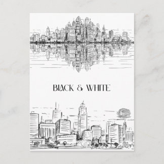 Hand Drawn City Line Art Skyline | Monochrome Postkarte