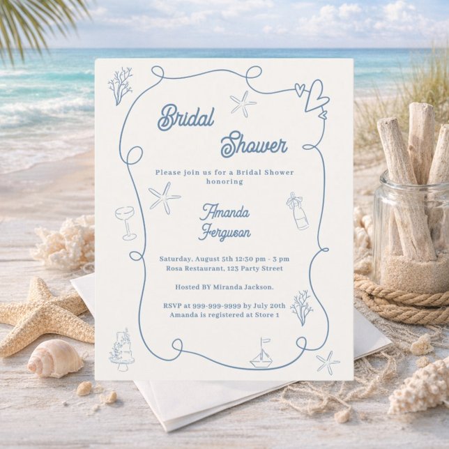 Hand drawn coastal blue Bridal Shower invitation (Von Creator hochgeladen)