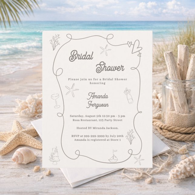 Hand drawn coastal sand Bridal Shower invitation (Von Creator hochgeladen)