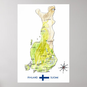 Hand Drawn Color Map of Finland Poster