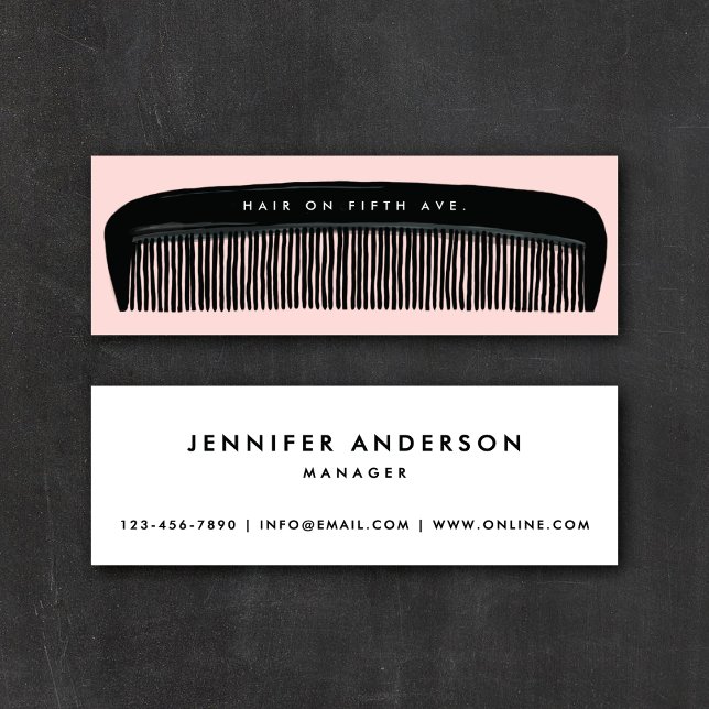 Hand-drawn Comb Pink & Black Hair Stylist   Mini Visitenkarte (Von Creator hochgeladen)