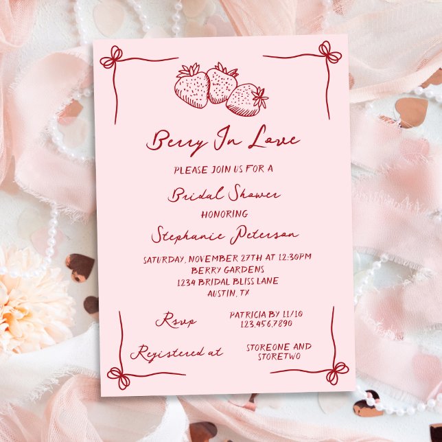Hand Drawn Coquette Berry In Love Bridal Shower Einladung (Von Creator hochgeladen)